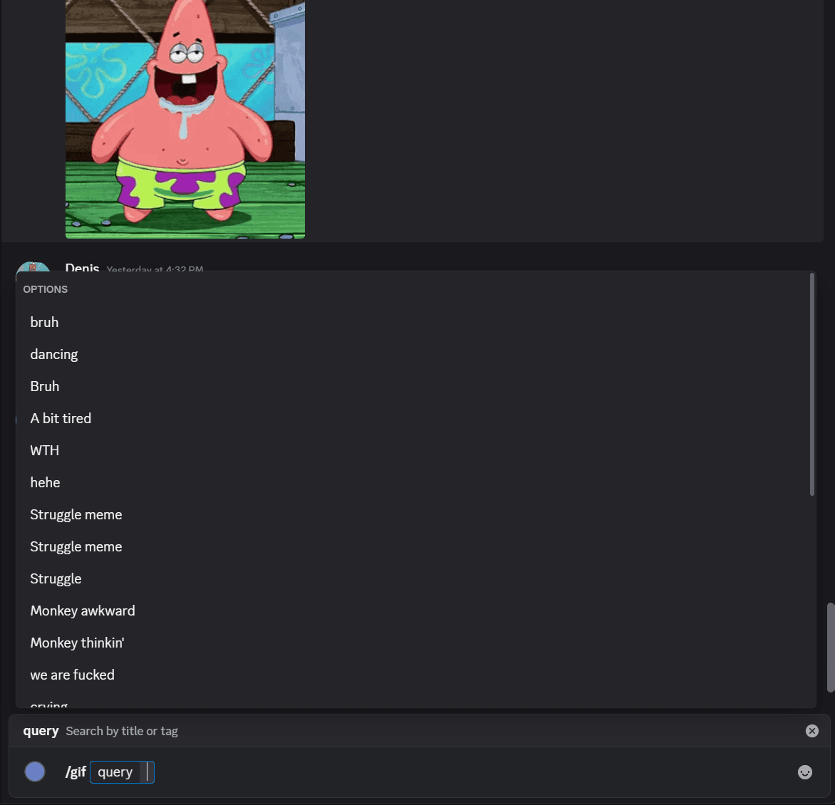 /gif command with autocomplete in a Discord channel